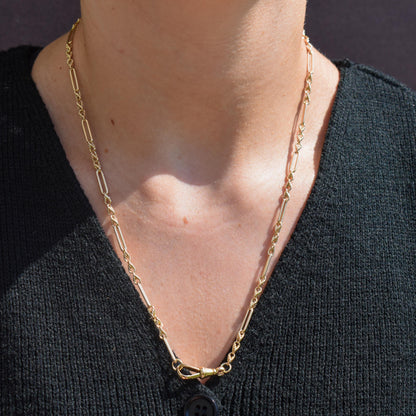 Antique 15ct Yellow Gold Trombone and Love Knot Chain Necklace with Dog Clip | 20.5"