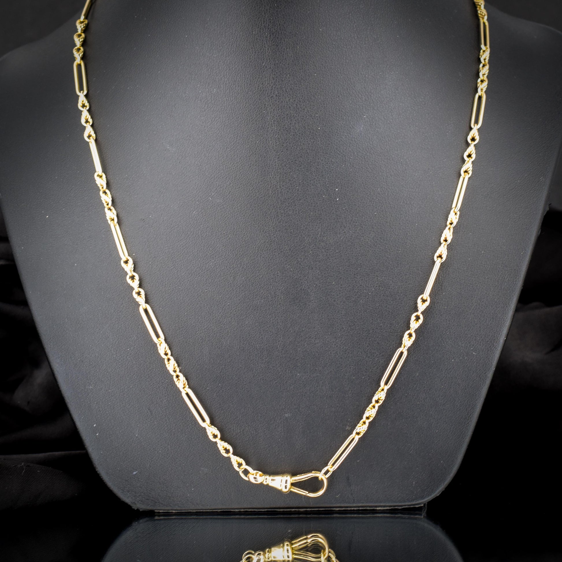 Antique 15ct Yellow Gold Trombone and Love Knot Chain Necklace with Dog Clip | 20.5"