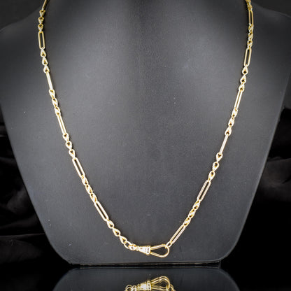 Antique 15ct Yellow Gold Trombone and Love Knot Chain Necklace with Dog Clip | 20.5"
