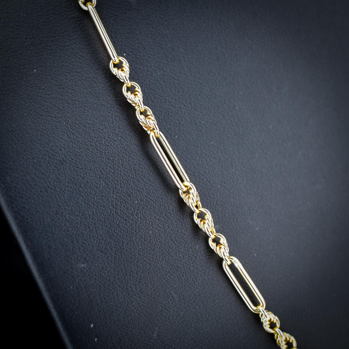 Antique 15ct Yellow Gold Trombone and Love Knot Chain Necklace with Dog Clip | 20.5"