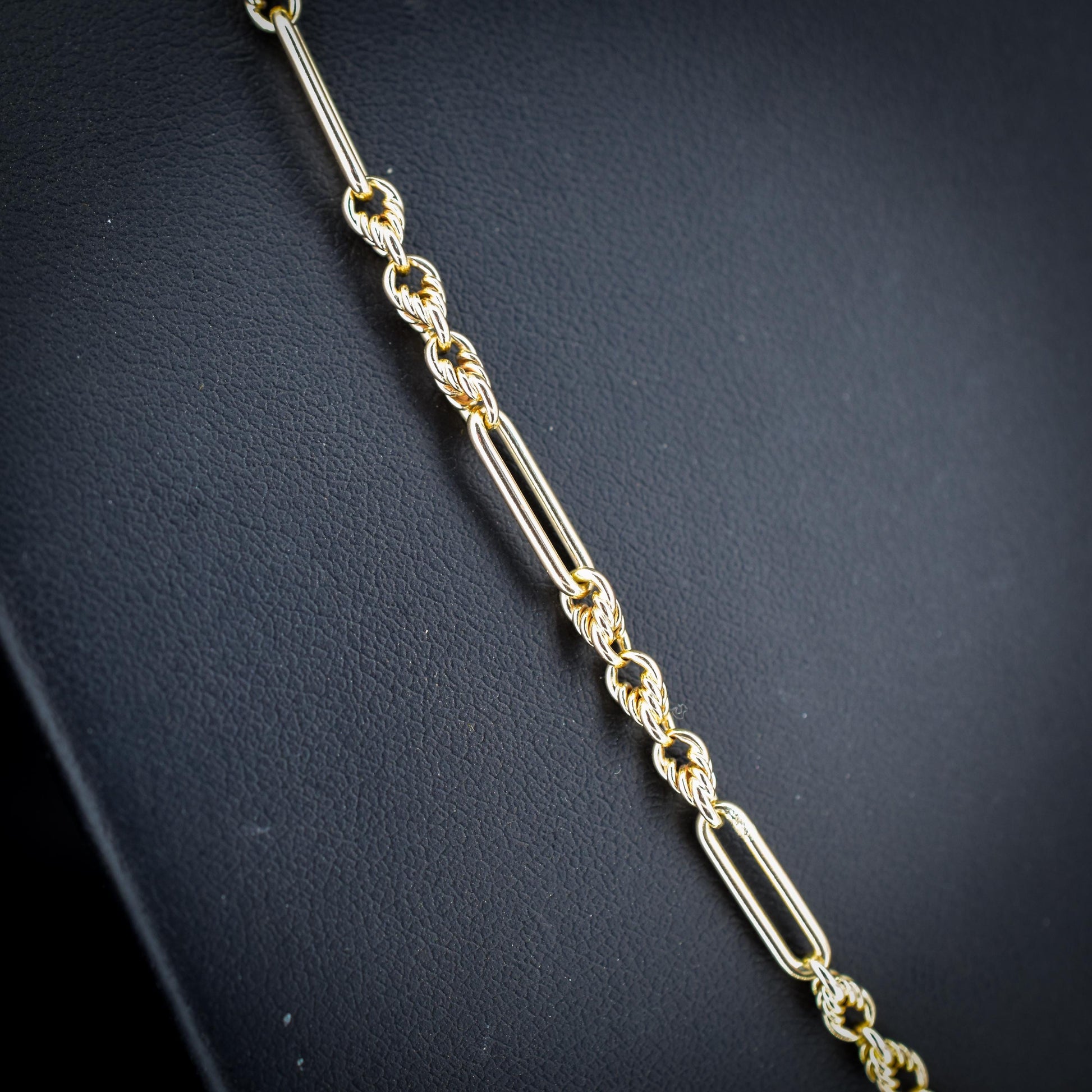 Antique 15ct Yellow Gold Trombone and Love Knot Chain Necklace with Dog Clip | 20.5"