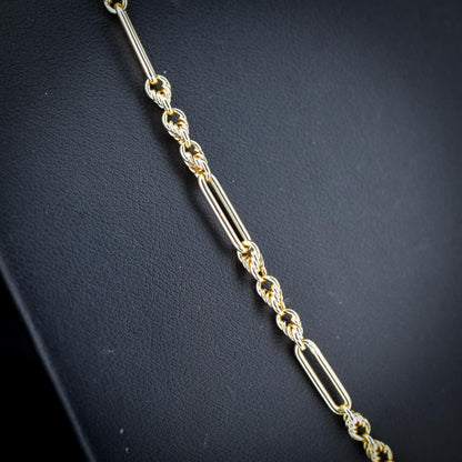 Antique 15ct Yellow Gold Trombone and Love Knot Chain Necklace with Dog Clip | 20.5"