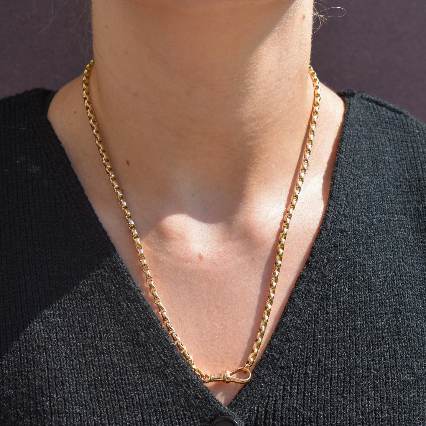 Antique Victorian 9ct Gold Faceted Link Chain Necklace with Dog Clip | 20"