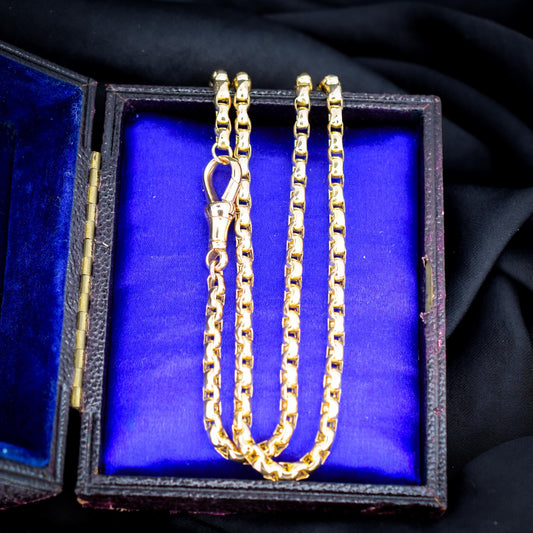 Antique Victorian 9ct Gold Faceted Link Chain Necklace with Dog Clip | 20"
