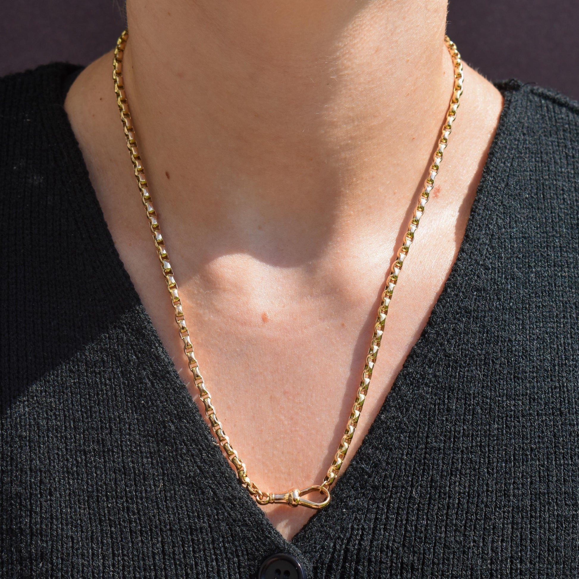 Antique Victorian 9ct Gold Faceted Link Chain Necklace with Dog Clip | 20"