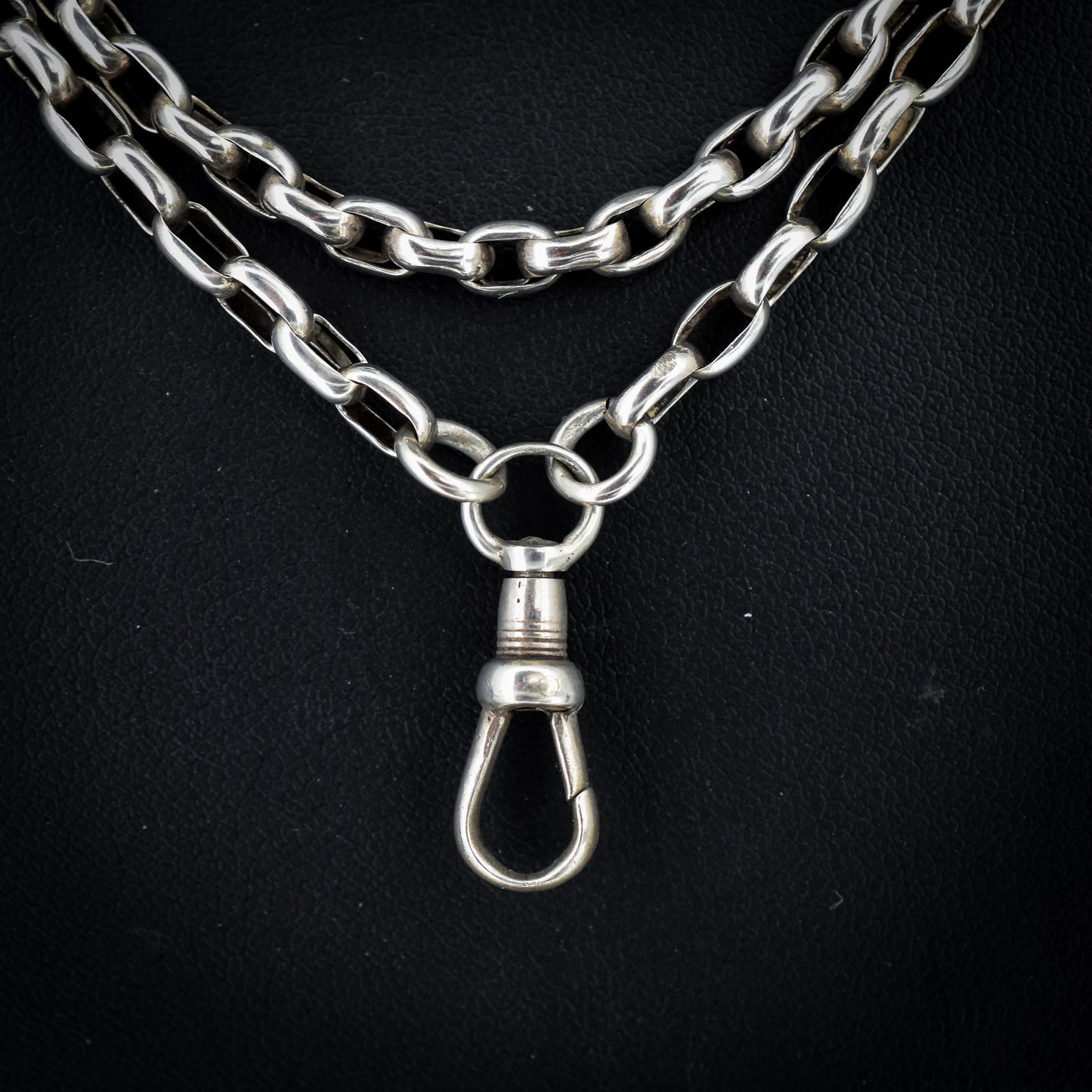 Antique Silver Long Guard Chain Necklace with Dog Clip | 65" Length