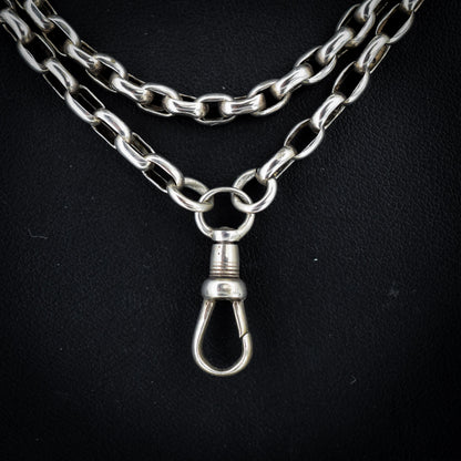 Antique Silver Long Guard Chain Necklace with Dog Clip | 65" Length