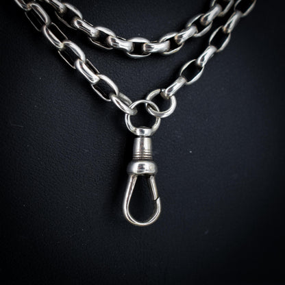 Antique Silver Long Guard Chain Necklace with Dog Clip | 65" Length
