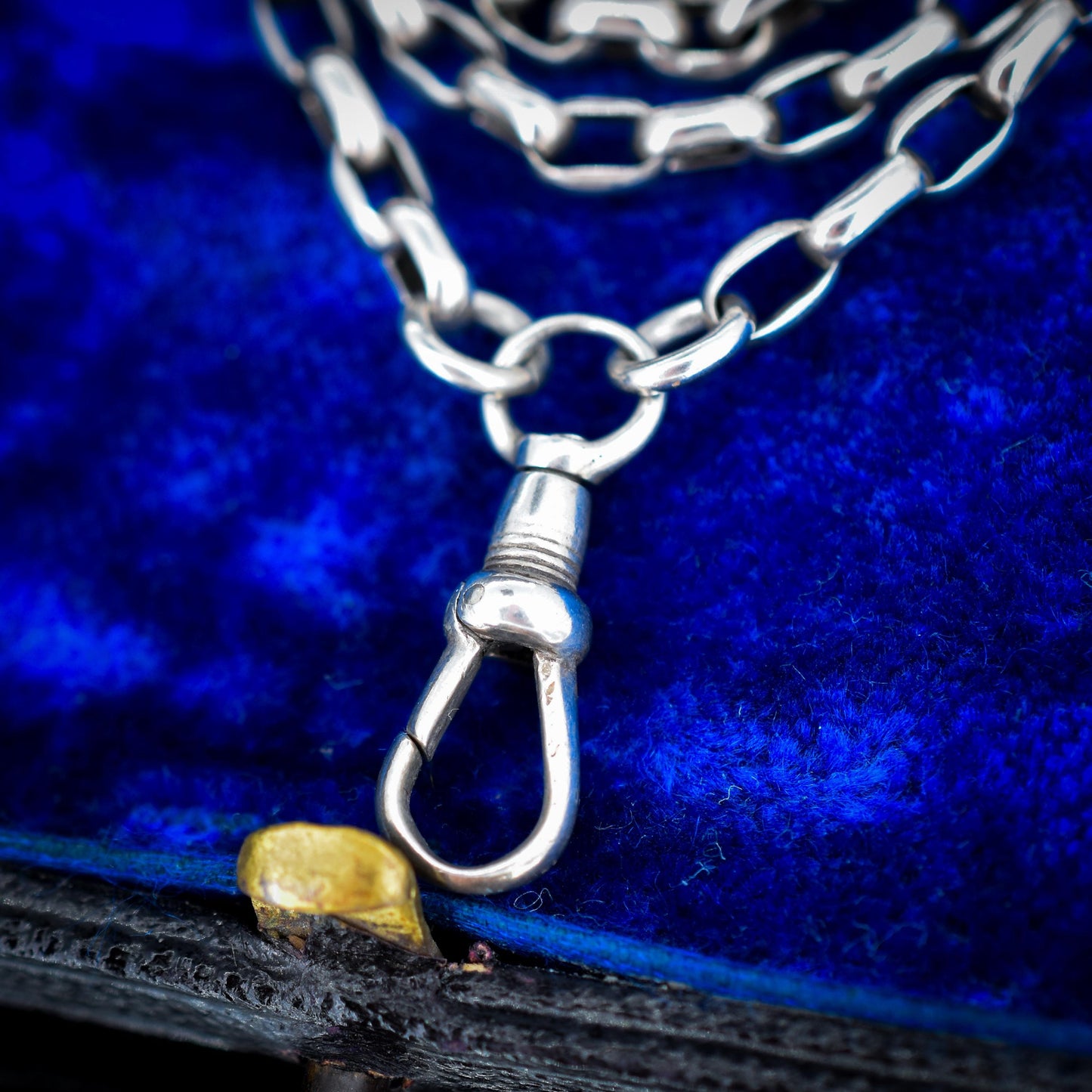 Antique Silver Long Guard Chain Necklace with Dog Clip | 65" Length