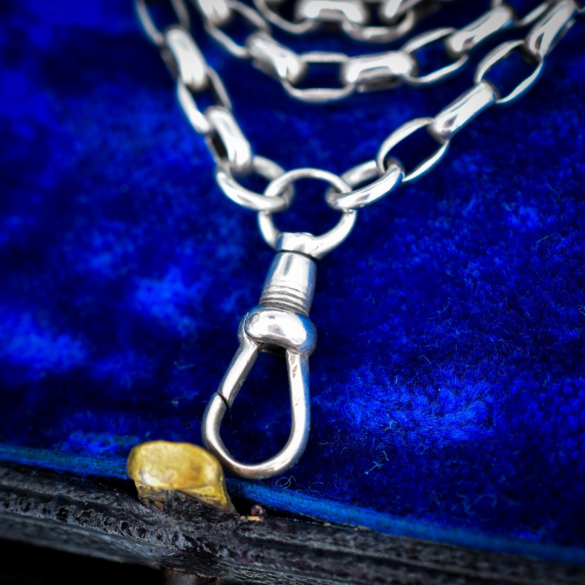 Antique Silver Long Guard Chain Necklace with Dog Clip | 65" Length