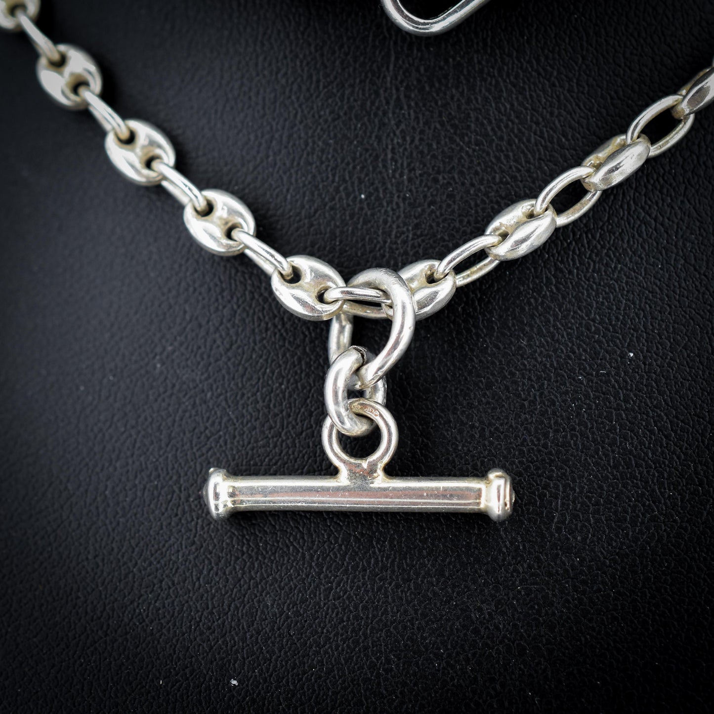 Vintage Sterling Silver 26.5" Mariner Anchor Link Chain Necklace with T-Bar