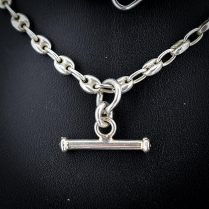 Vintage Sterling Silver 26.5" Mariner Anchor Link Chain Necklace with T-Bar