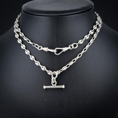 Vintage Sterling Silver 26.5" Mariner Anchor Link Chain Necklace with T-Bar