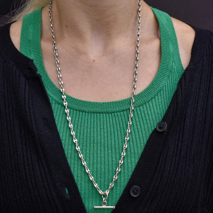 Vintage Sterling Silver 26.5" Mariner Anchor Link Chain Necklace with T-Bar