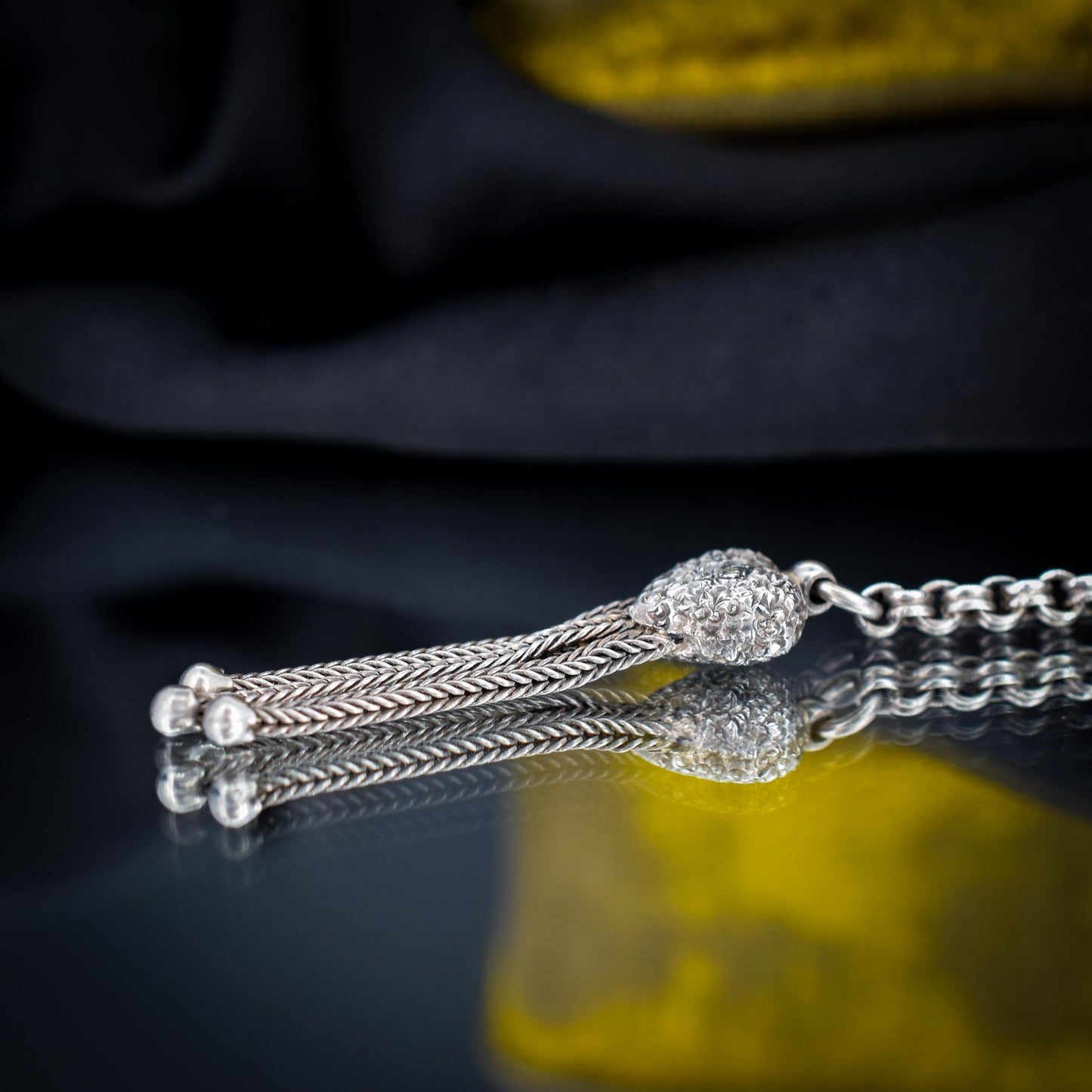 Antique Silver Albertina Albert Watch Chain Bracelet with Heart Tassel | Edwardian