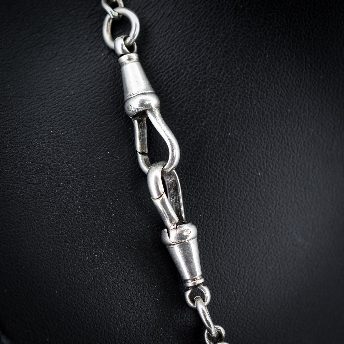 Antique Chester '1910' Sterling Silver Albert Chain Necklace with T-Bar and Dog Clips – 17.5"