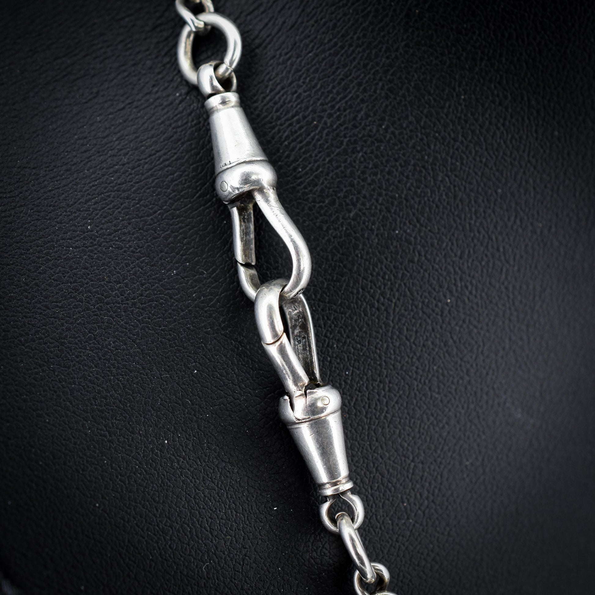 Antique Chester '1910' Sterling Silver Albert Chain Necklace with T-Bar and Dog Clips – 17.5"