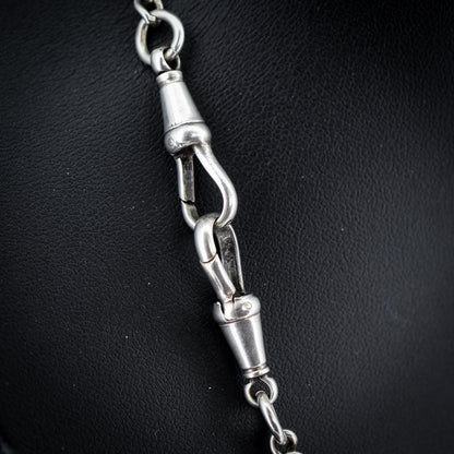 Antique Chester '1910' Sterling Silver Albert Chain Necklace with T-Bar and Dog Clips – 17.5"