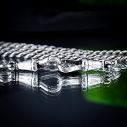 Antique Chester '1910' Sterling Silver Albert Chain Necklace with T-Bar and Dog Clips – 17.5"
