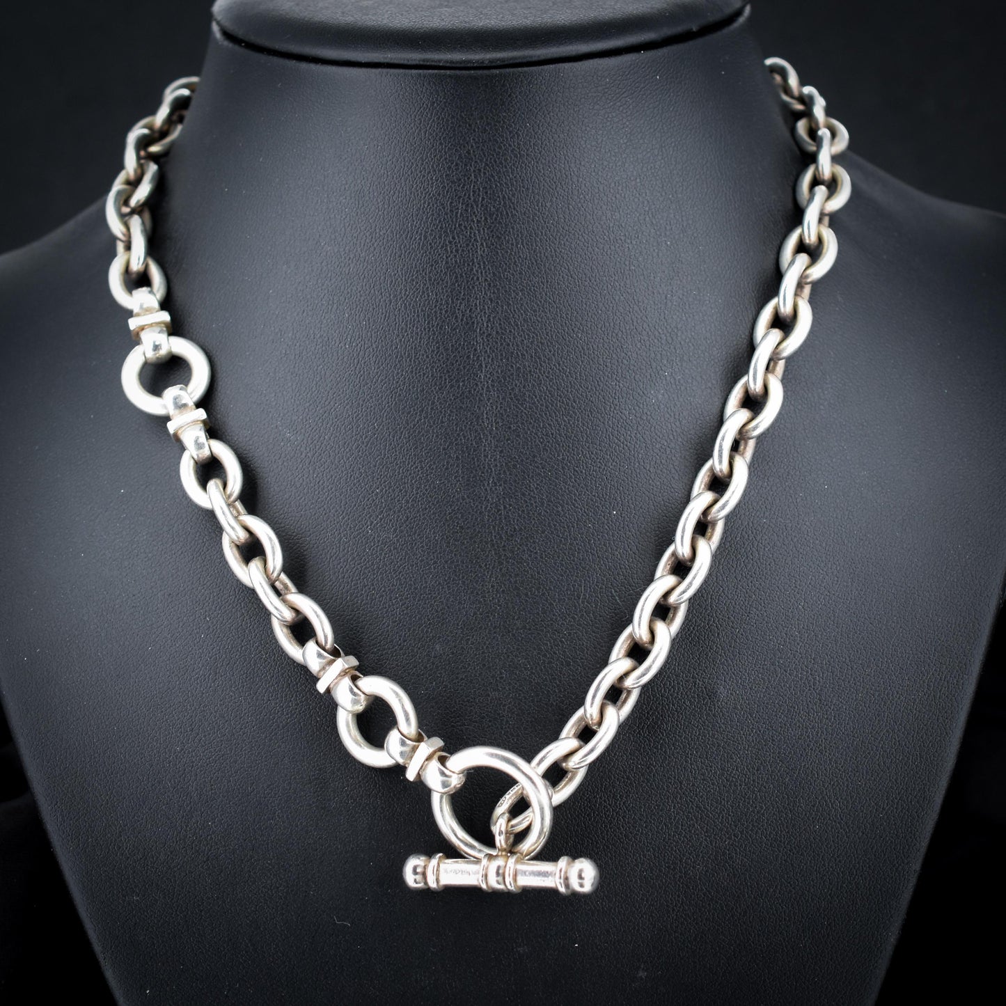 Vintage Heavy Silver Oval Link Toggle Chain Necklace 17.5" Length