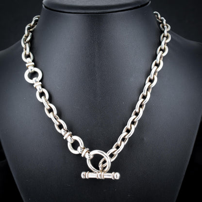 Vintage Heavy Silver Oval Link Toggle Chain Necklace 17.5" Length