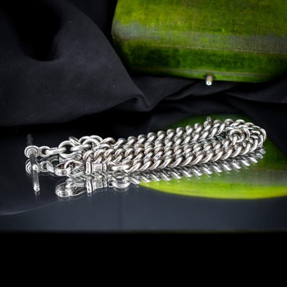 Antique Sterling Silver Curb Link Albert Watch Chain Necklace 15"