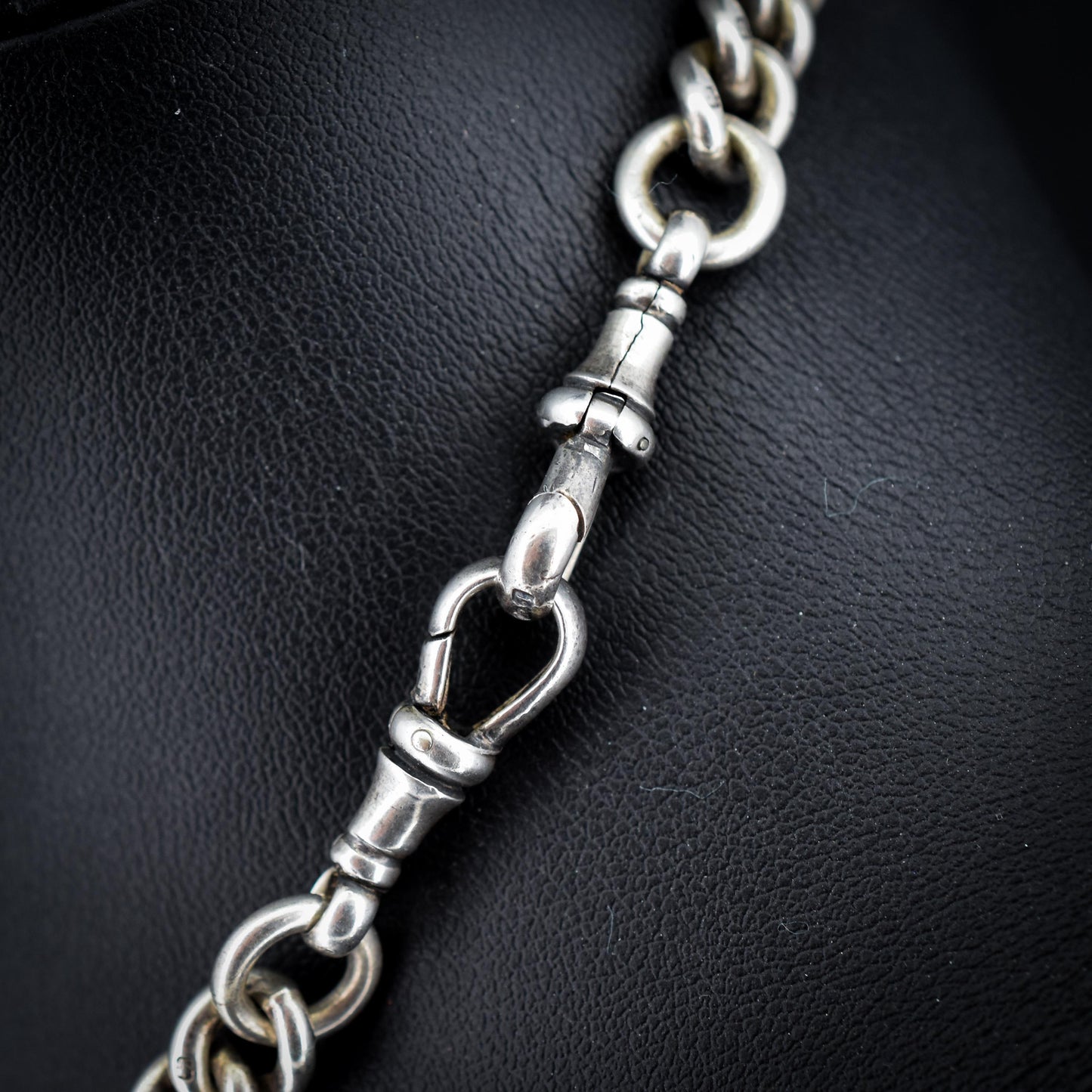 Antique Sterling Silver Curb Link Albert Watch Chain Necklace 15"