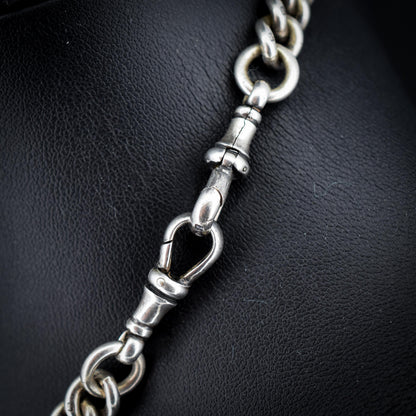 Antique Sterling Silver Curb Link Albert Watch Chain Necklace 15"