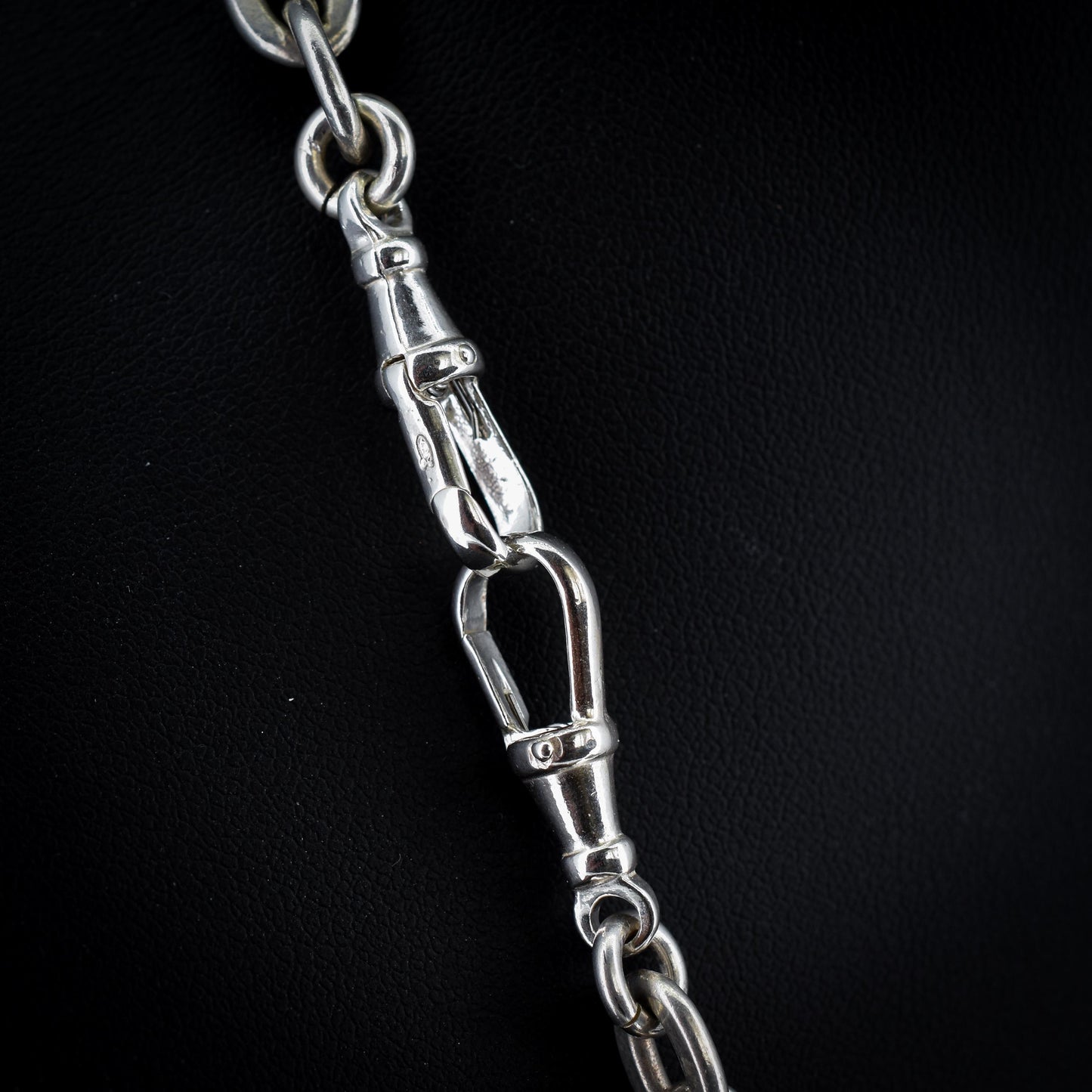 Vintage Sterling Silver Oval Cable Link Watch Chain Necklace with T-Bar and Dog Clips – 21"