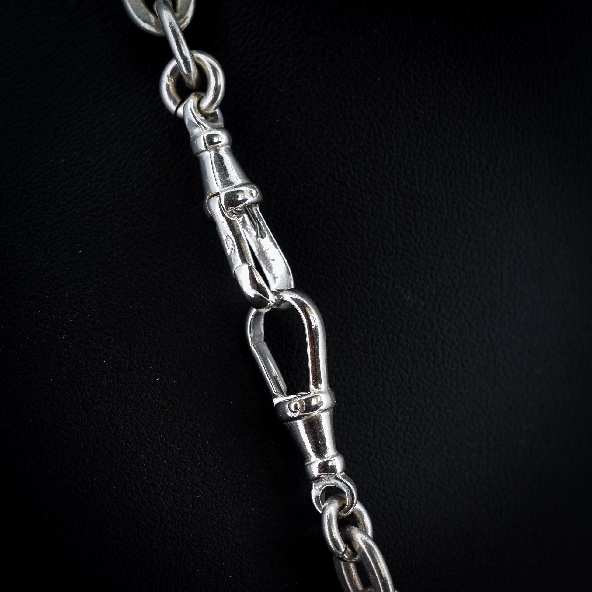 Vintage Sterling Silver Oval Cable Link Watch Chain Necklace with T-Bar and Dog Clips – 21"