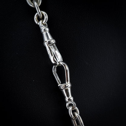 Vintage Sterling Silver Oval Cable Link Watch Chain Necklace with T-Bar and Dog Clips – 21"