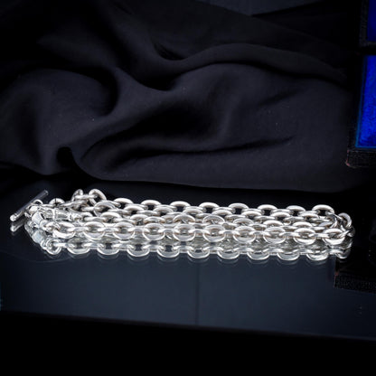 Vintage Sterling Silver Oval Cable Link Watch Chain Necklace with T-Bar and Dog Clips – 21"