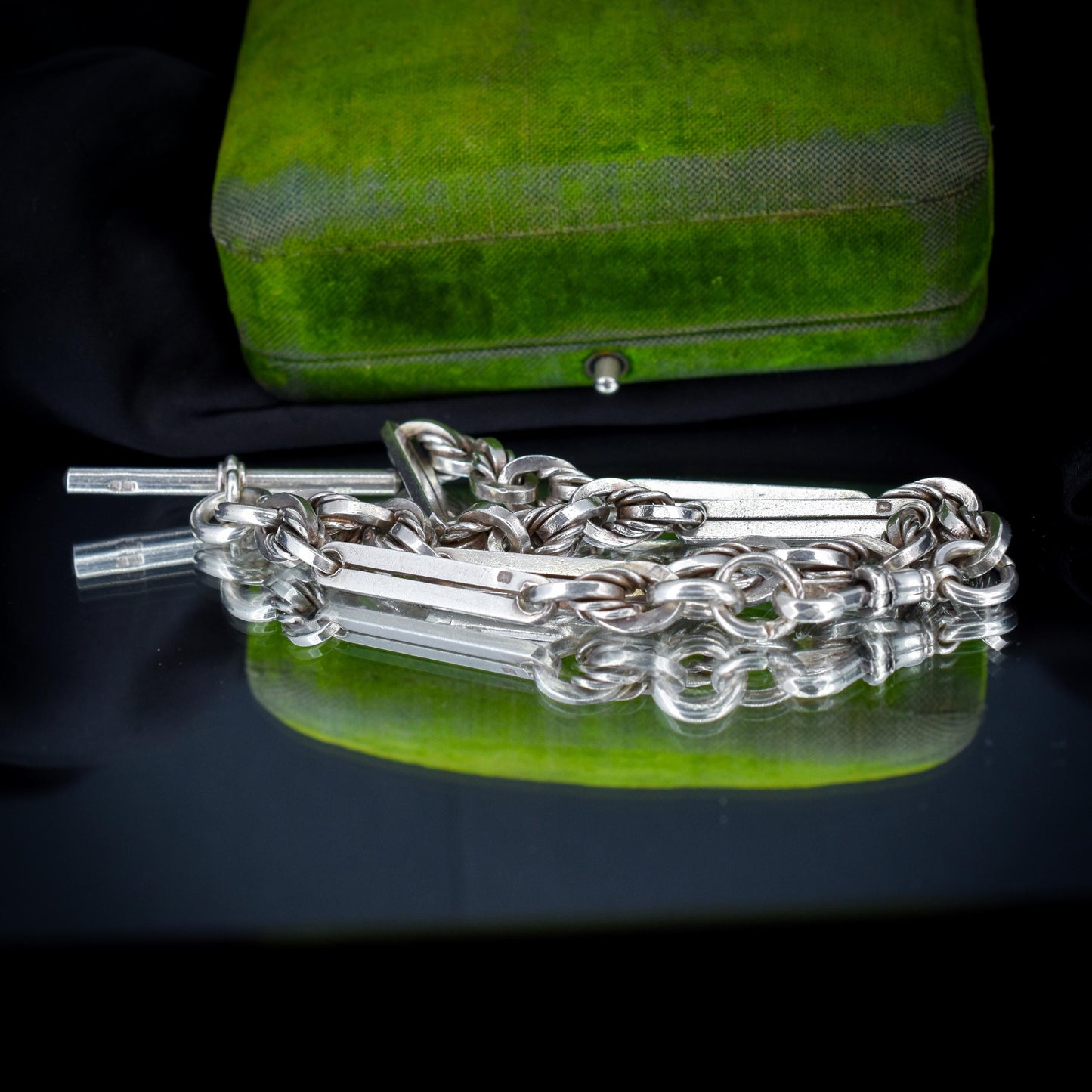 Antique '1901' Sterling Silver Trombone and Love Knot Albert Chain Necklace | 15.25"