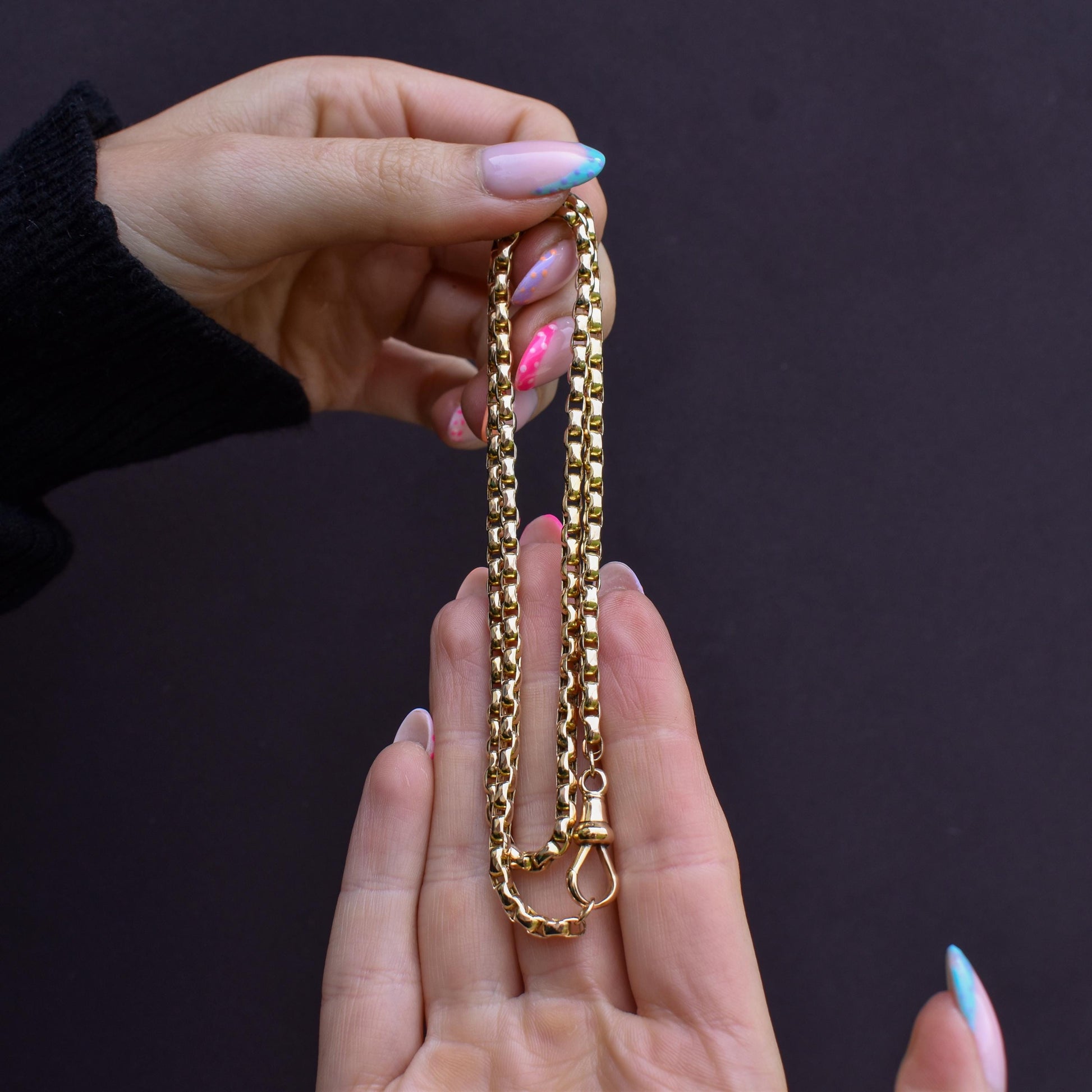Antique Victorian 9ct Gold Faceted Link Chain Necklace with Dog Clip | 20"