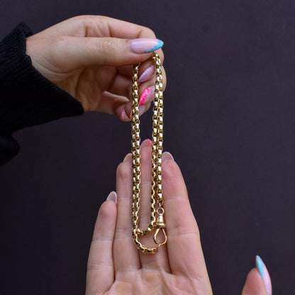 Antique Victorian 9ct Gold Faceted Link Chain Necklace with Dog Clip | 20"