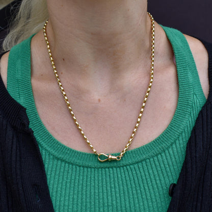Antique Victorian 9ct Gold Faceted Link Chain Necklace with Dog Clip | 20"