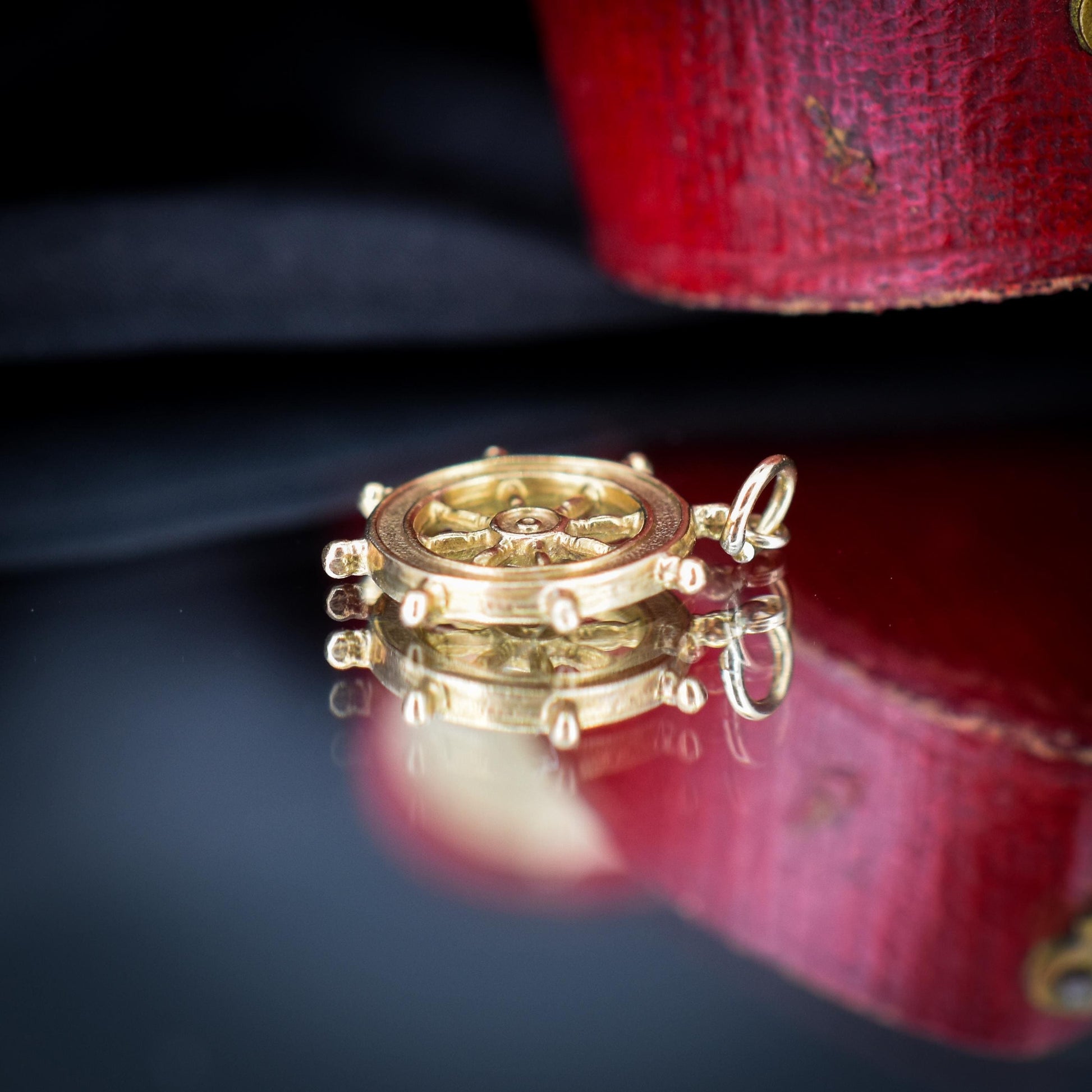 Vintage 9ct Yellow Gold Ship Wheel Nautical Charm Pendant