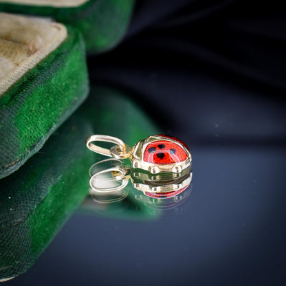 Vintage Ladybug Ladybird Enamel 9ct Gold Charm Pendant