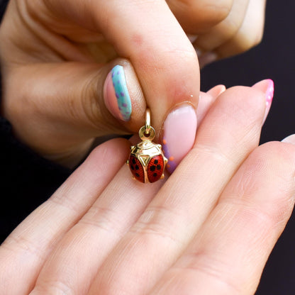 Vintage Ladybug Ladybird Enamel 9ct Gold Charm Pendant