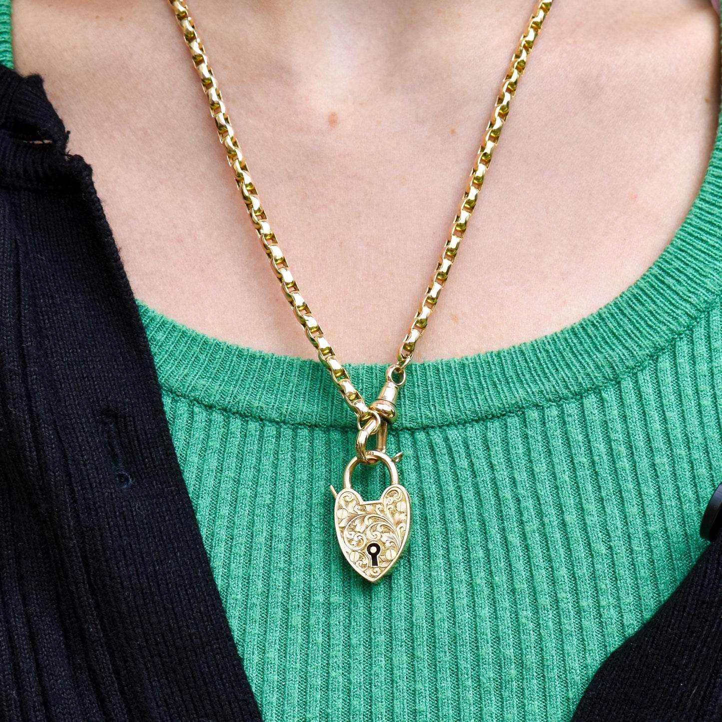 Antique '1903' 9ct Gold Engraved Opening Heart Padlock Charm Pendant
