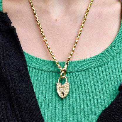 Antique '1903' 9ct Gold Engraved Opening Heart Padlock Charm Pendant