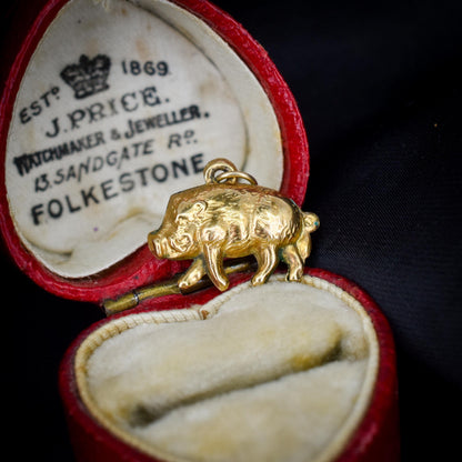 Vintage 9ct Gold Lucky Pig Charm Pendant | Birmingham 1975