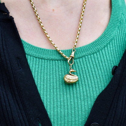 Vintage Swan Bird with Ruby Eyes 9ct Yellow Gold Charm Pendant
