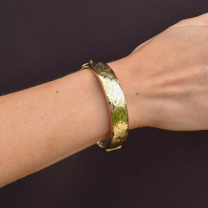 Vintage Rolled Gold Engraved Bangle Bracelet