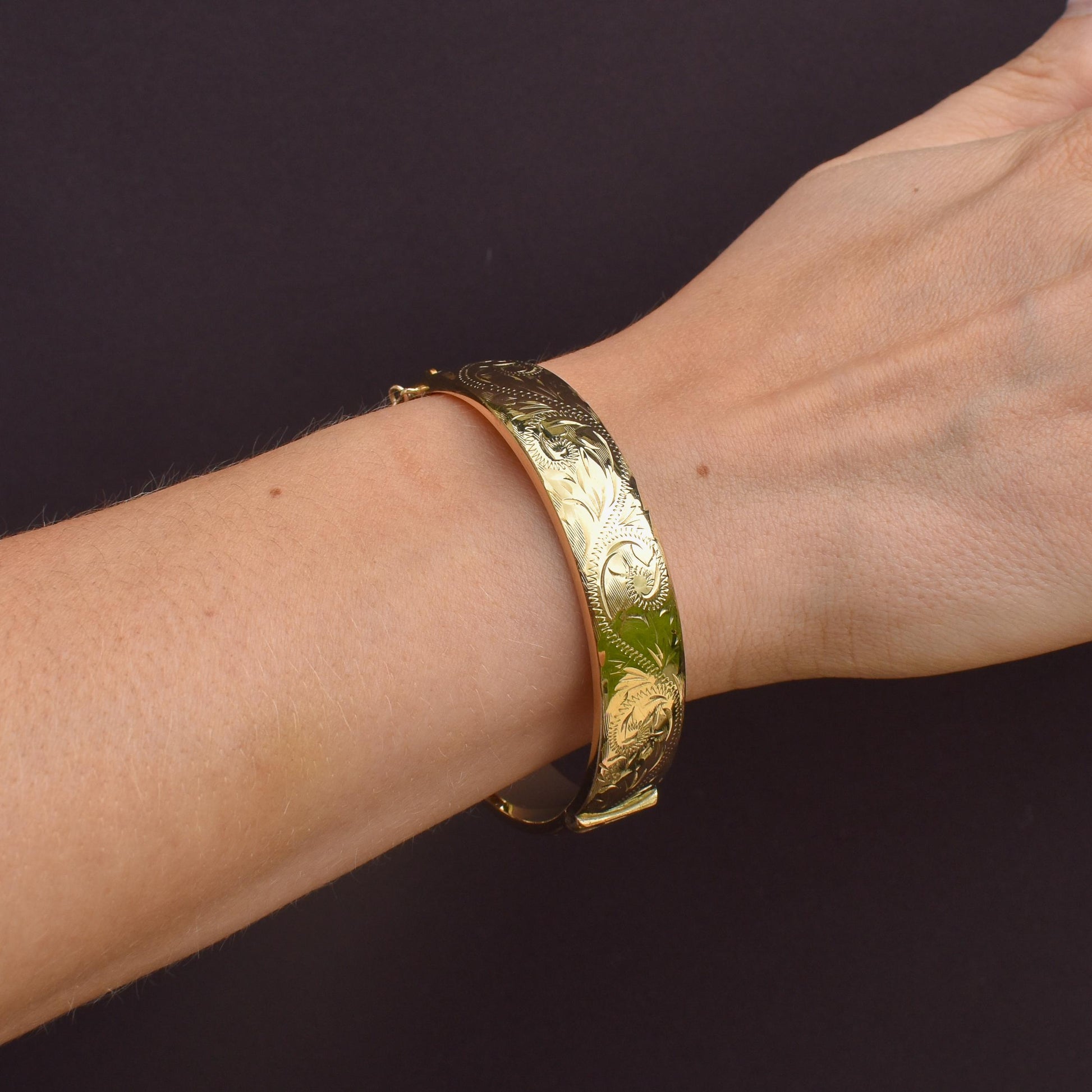 Vintage Rolled Gold Engraved Bangle Bracelet