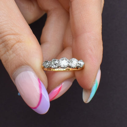 Antique Old Cut Diamond Five Stone 18ct Gold Platinum Ring - 0.78ct total