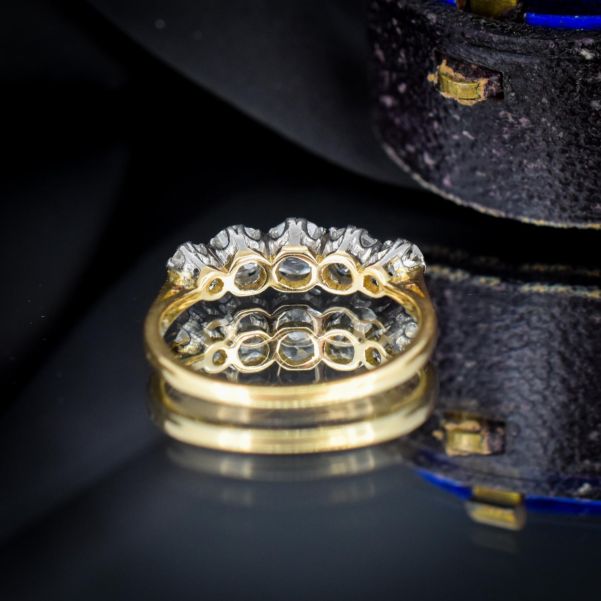 Antique Old Cut Diamond Five Stone 18ct Gold Platinum Ring - 0.78ct total