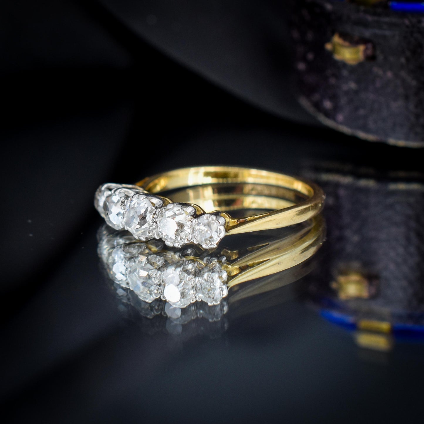 Antique Old Cut Diamond Five Stone 18ct Gold Platinum Ring - 0.78ct total