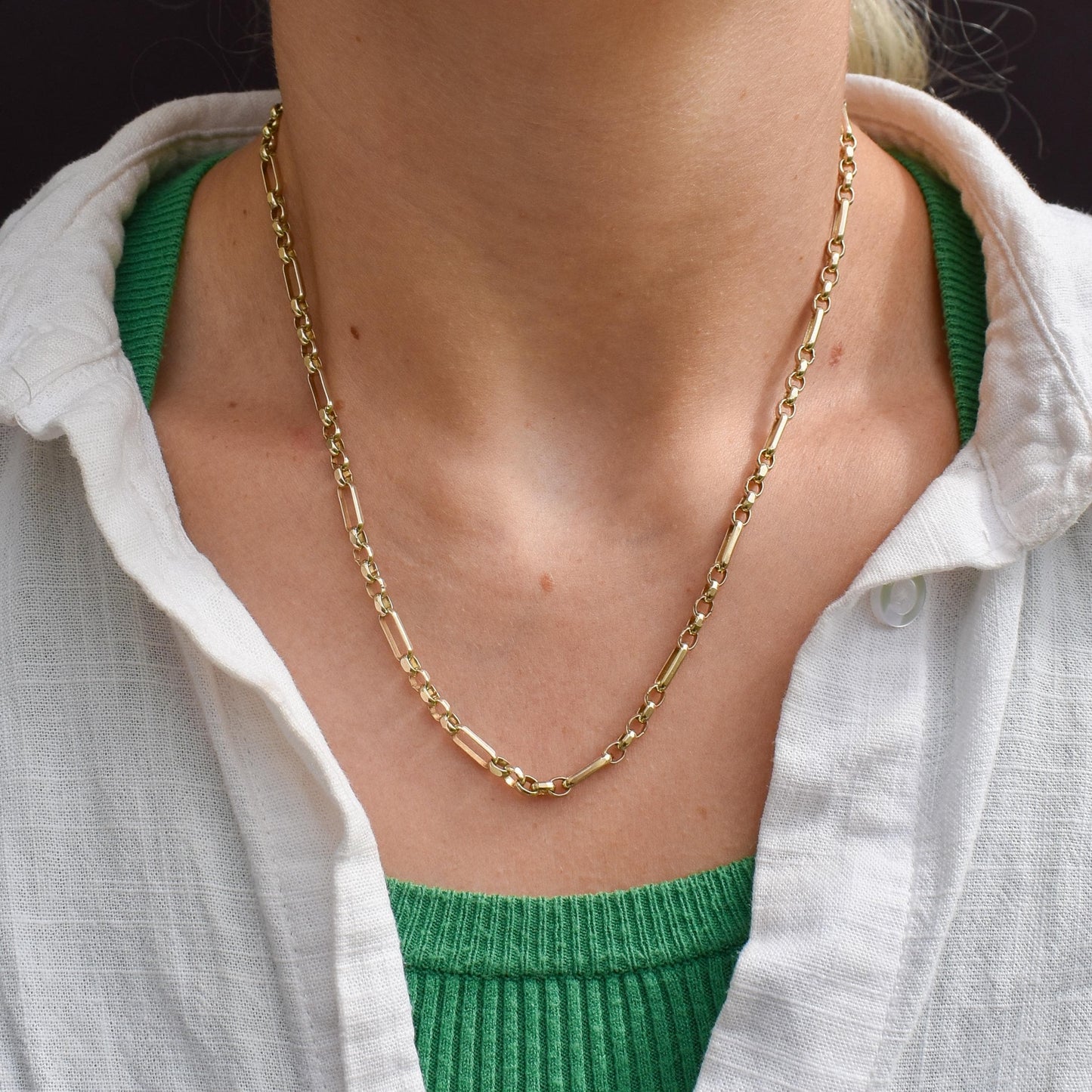 Vintage 9ct Yellow Gold 18″ Fancy Link Chain Necklace