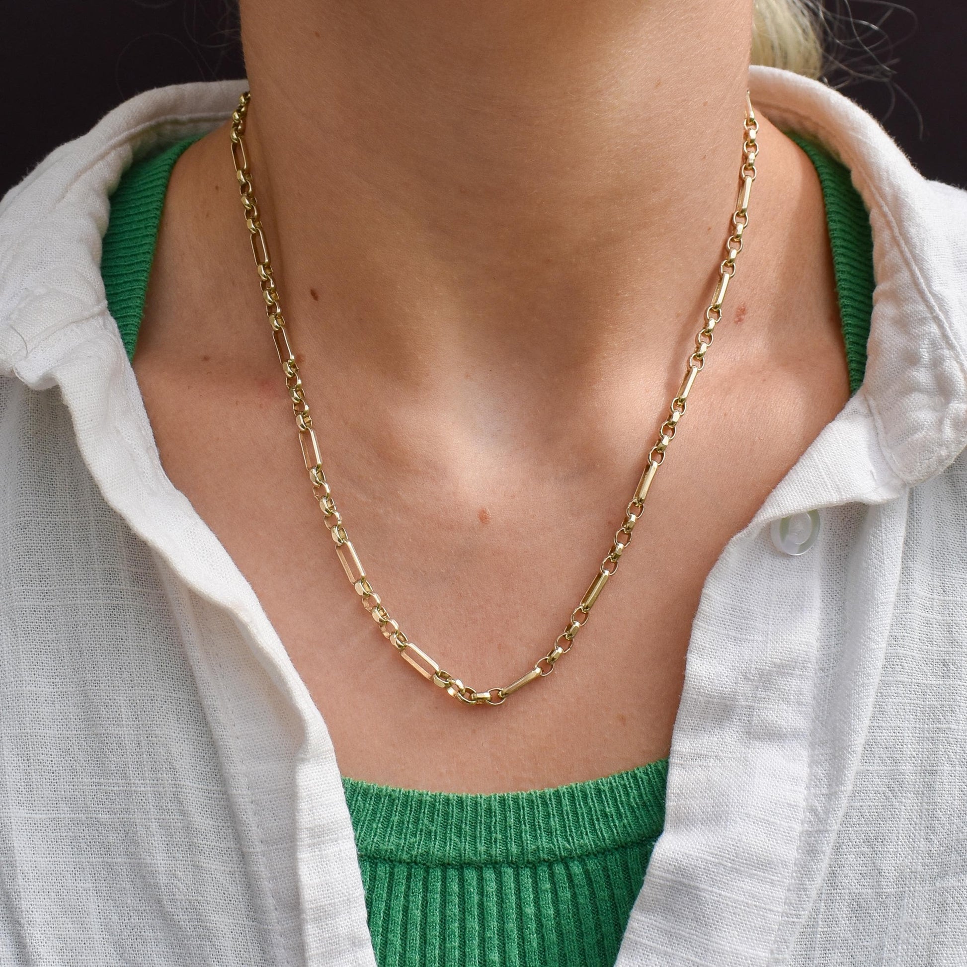 Vintage 9ct Yellow Gold 18″ Fancy Link Chain Necklace